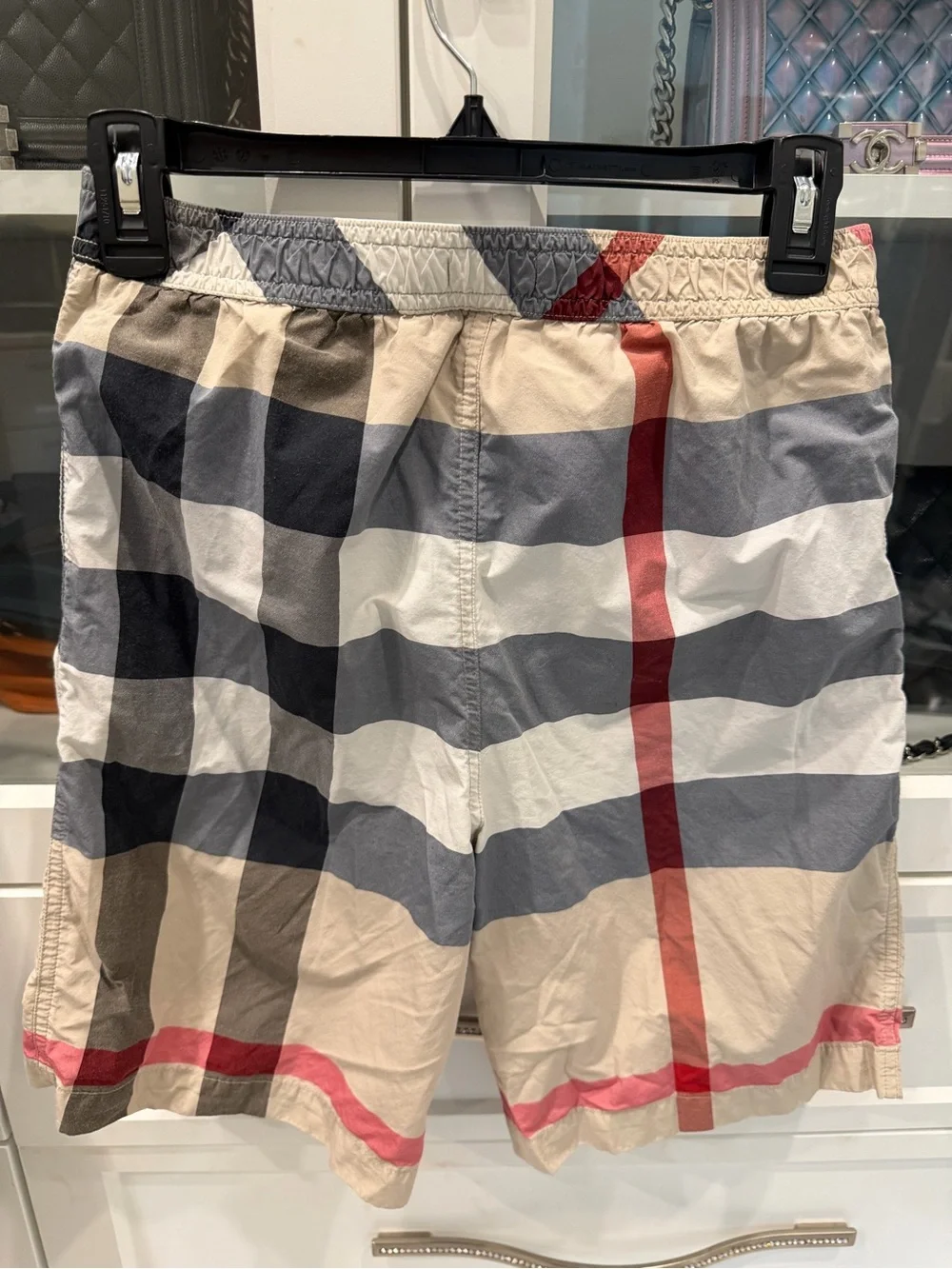 Burberry Beige and Gray Plaid Drawstring Shorts